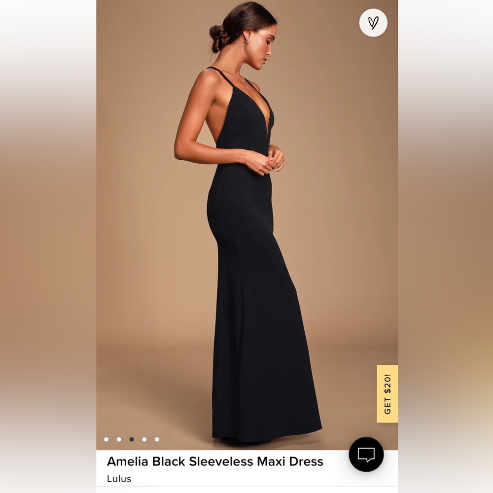 Lulus amelia blk maxi dress v neckline w/ hidden vbar. Fitted trumpet maxi skirt
